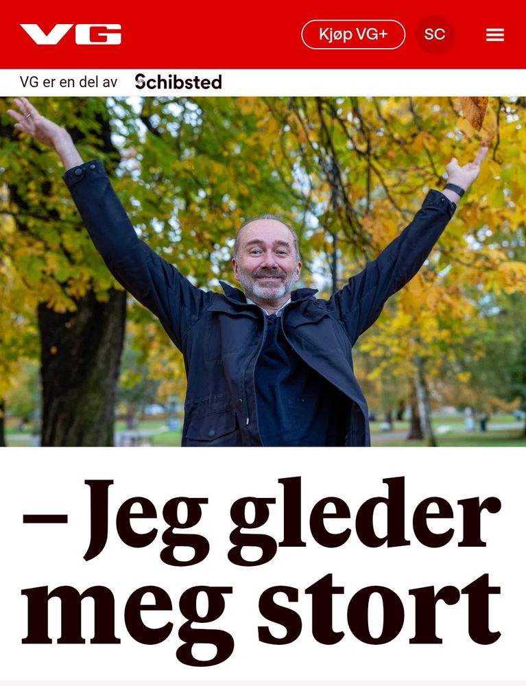 Bilde av Giske med henda i været og et stramt smil. Overskrift: -Jeg gleder meg stort 