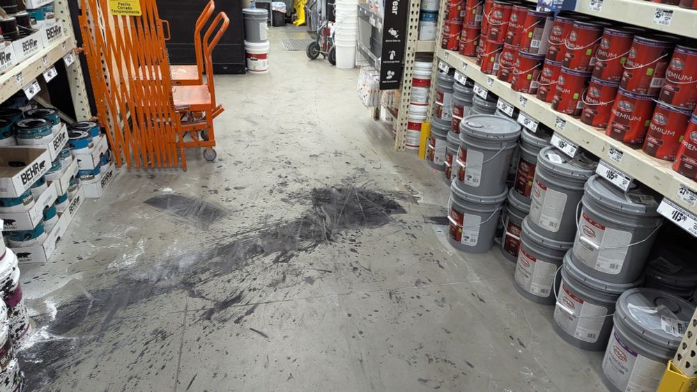 What actually happened is that a coworker, who closed, had a bottle of black tint fall from the shelf. Sadly, the clean up effort wasn't really there.