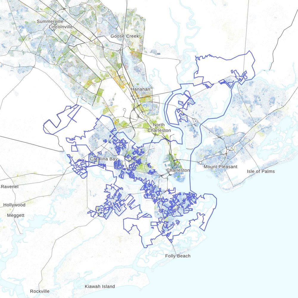 A dot map of Charleston, SC's population by race