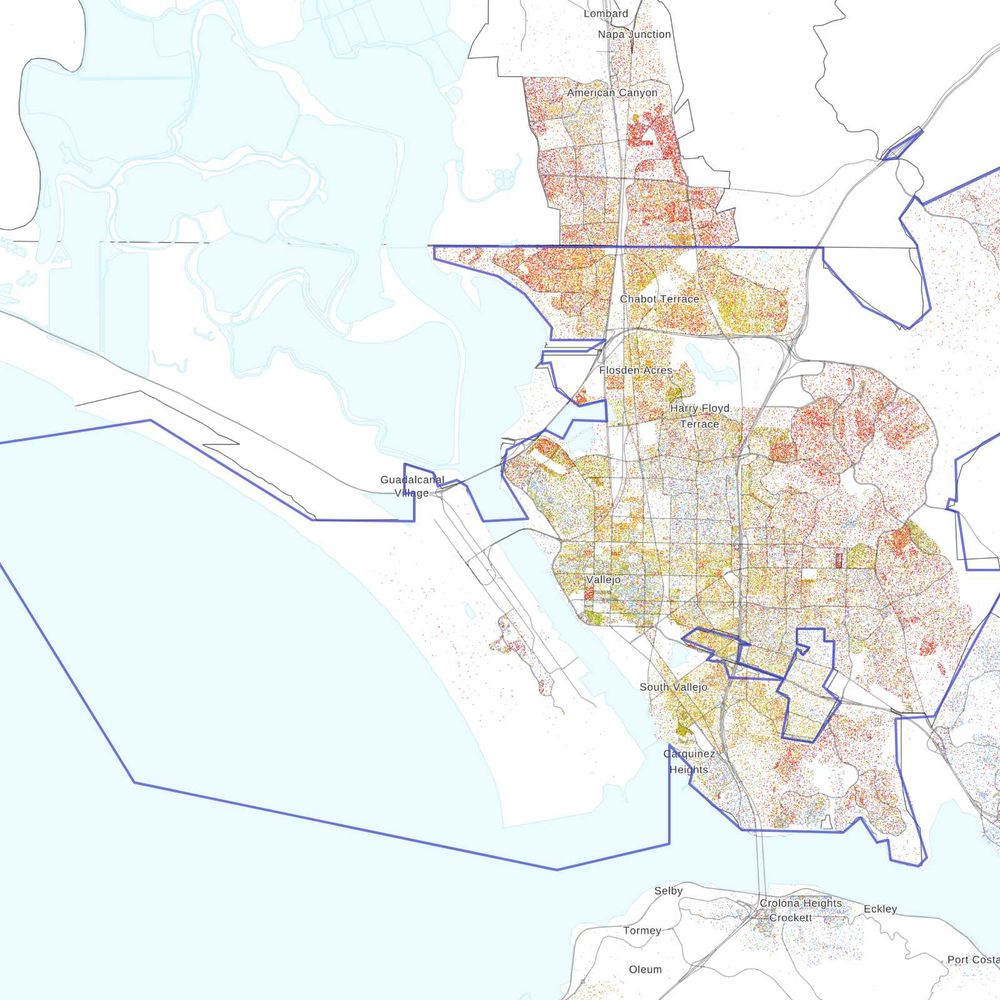 A dot map of Vallejo, CA's population by race