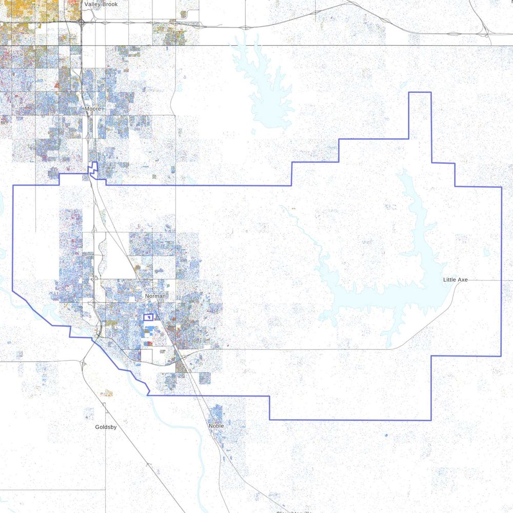A dot map of Norman, OK's population by race
