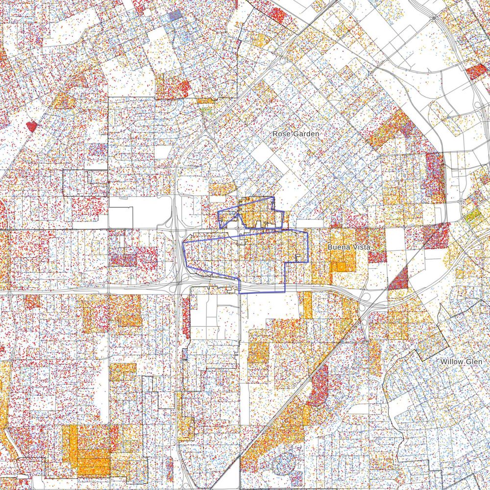 A dot map of Burbank, CA's population by race