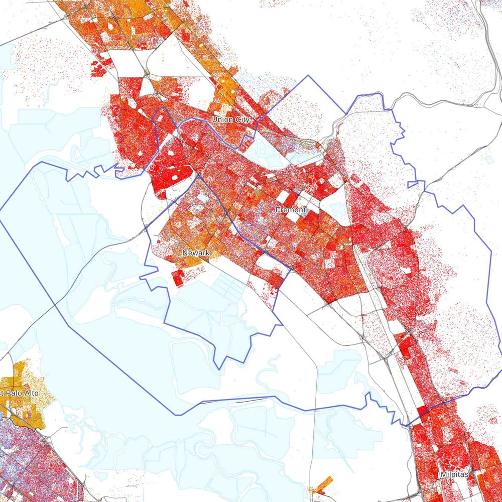 A dot map of Fremont, CA's population by race