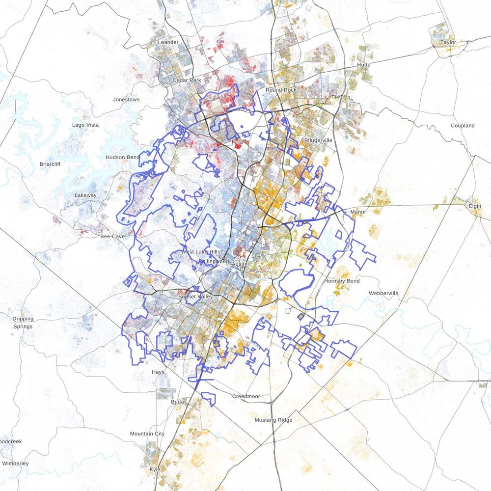 A dot map of Austin, TX's population by race