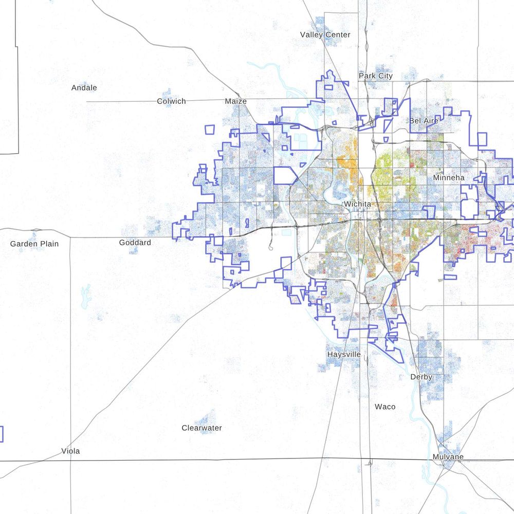 A dot map of Wichita, KS's population by race