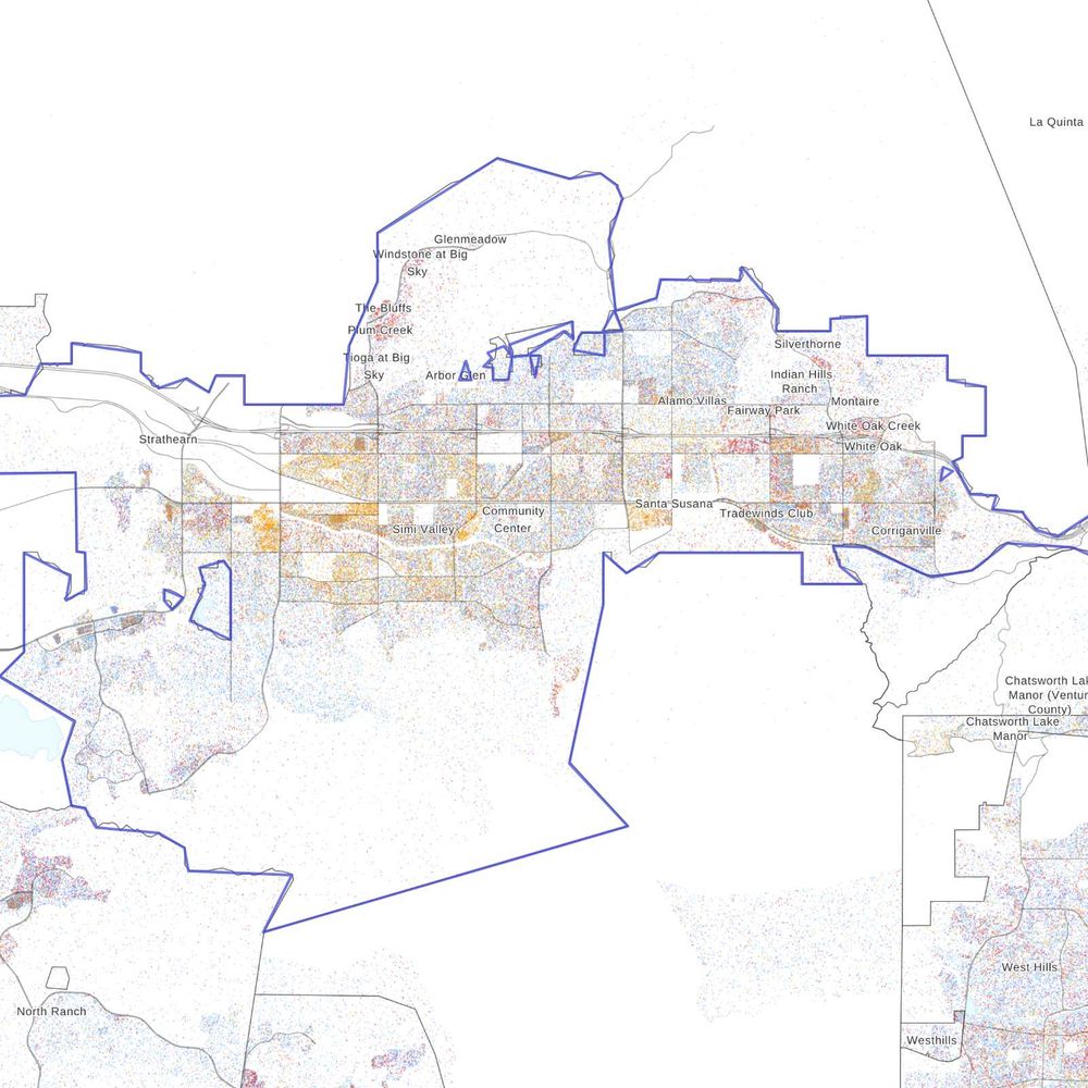 A dot map of Simi Valley, CA's population by race