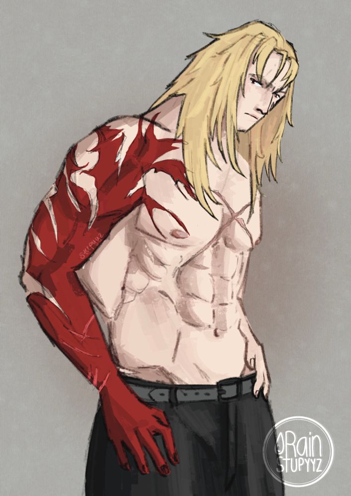 Khazan only wearing the pants and belt