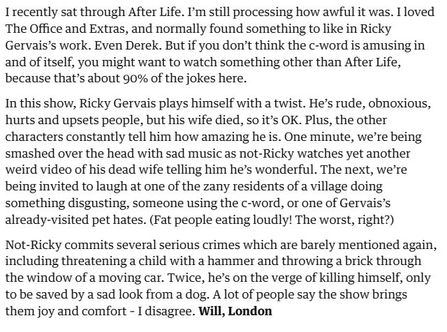A fantastically negative review of After Life.