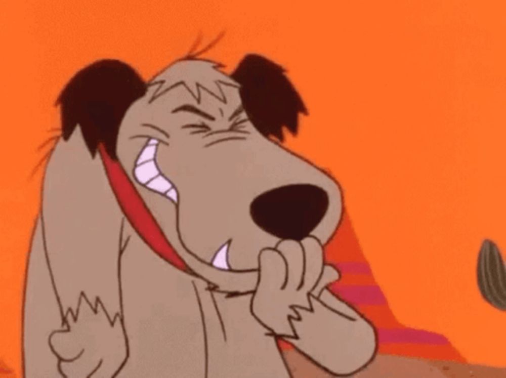 a cartoon dog is covering his mouth with his hand and making a funny face .