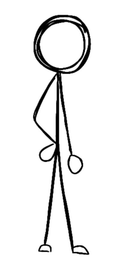 A stick figure standing with their right hand on their hips.
