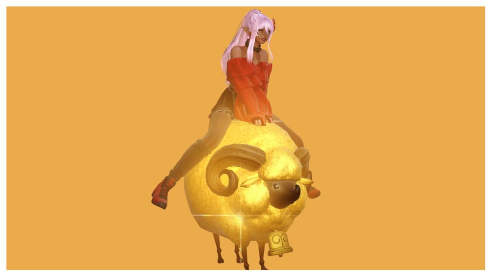 A screenshot showcasing the Chrysomallos mount from Final Fantasy 14.