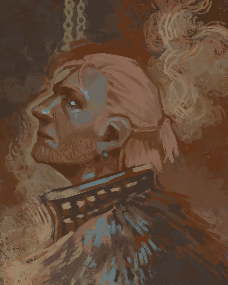 stylized painting of anders from dragon age 2