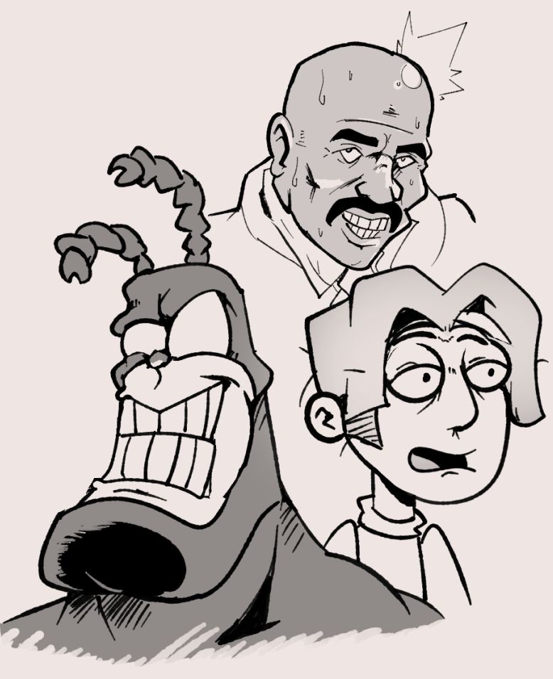 Some sketches I did for a video night I host for some friends, depicting Steve Harvey, The Tick and Ethan from Control Alt Delete