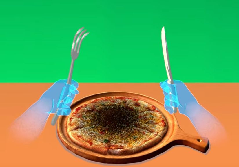 Warioware Move It! It's a mini game where you grind way too much pepper on various meals, in this case a pizza.