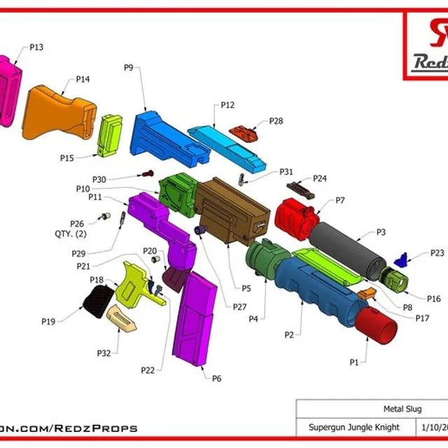 Redzprops 3d model piece guide of the "Supergun Jungle Knight"