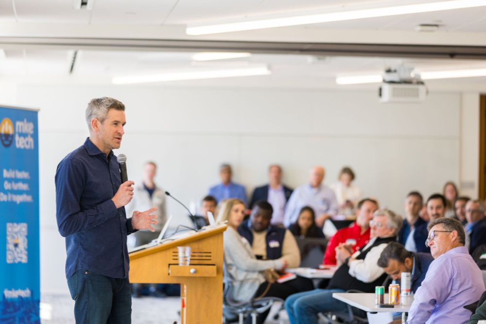 John Zeratsky giving a keynote at a pre-release event for the book Click, organized by Milwaukee Tech Hub Coalition