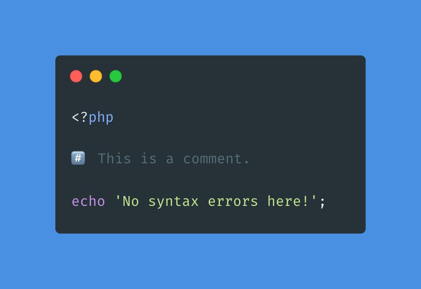 <?php

#️⃣ This is a comment.

echo 'No syntax errors here!';
