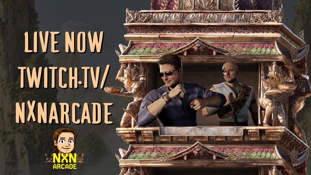 a brief advert depicting me and my moderator as mortal kombat characters displaying a text link to the twitch page