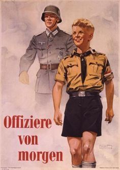 Affiche de propagande nazie montrant un adolescent des jeunesses hitlériennes et un soldat de la Wehrmacht, accompagnés du slogan "Offiziere von morgen" ("officier demain").
