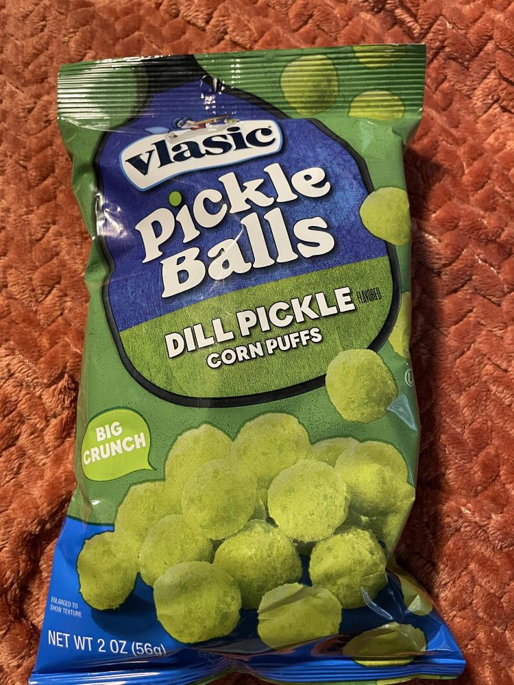 A green gag of Vlasic Dill Pickle flavoured corn puffs. Because  Hell is empty and all the demons are here, apparently.  