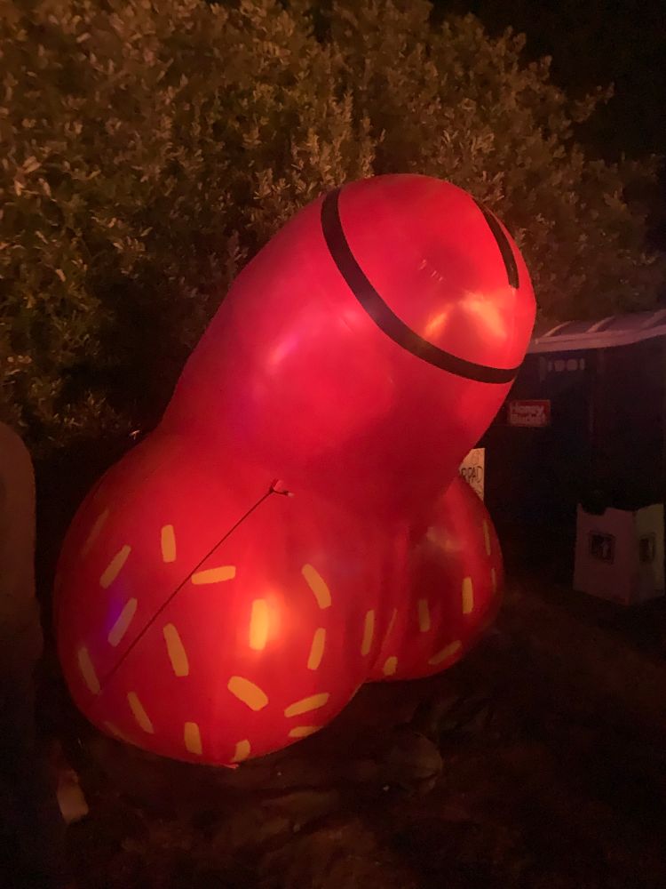 A giant red inflated balloon  penis