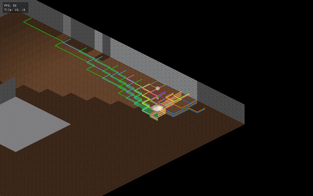 a tile-based isometric game where you can see a cone of vision and each tile where the light is blocked by a wall has a line of a different color going from the light source to where it's stopped, but there are some tiles that are not being lit and I am losing my mind trying to figure out why
