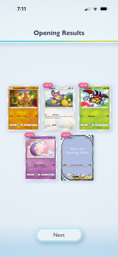 Lugia ex card amongst other normal cards, which have their art