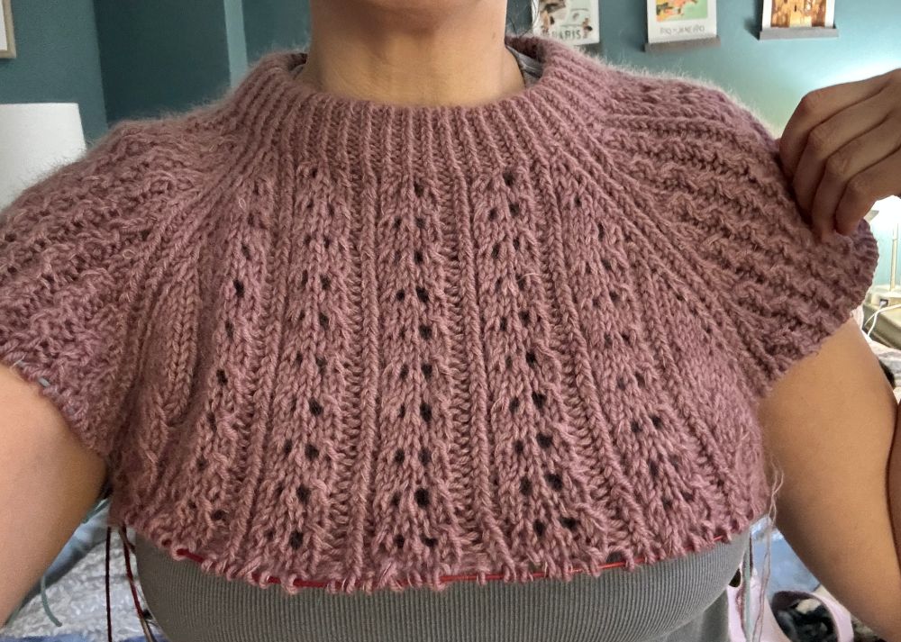 the yoke of a lace sweater. the design is Urban Romance by Veronika Lindberg.