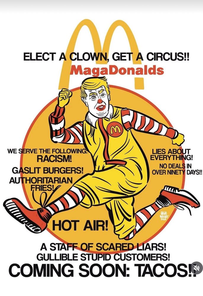 DJT dressed as Ronald McDonald clown. 