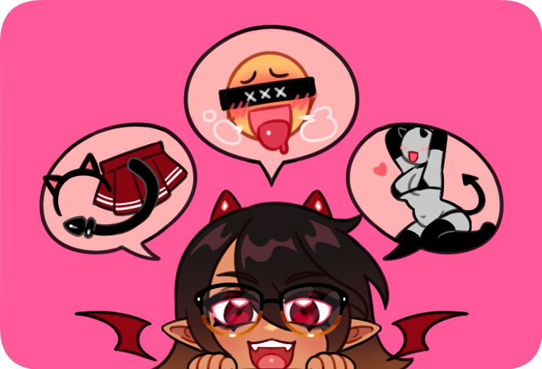 Feel free to drop any lewd suggestions to draw my little cherry flavored imp in (Poses/expression/clothing/etc.)
