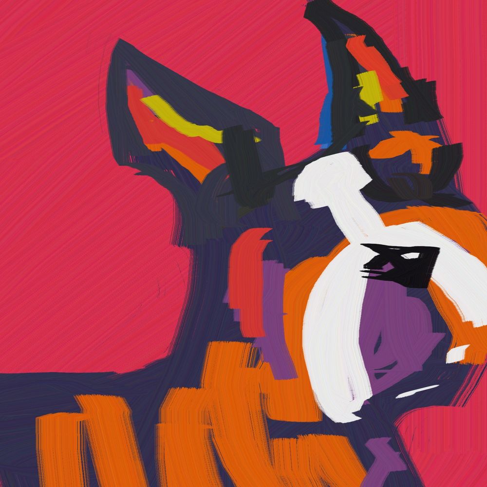 An unfinished recreation of a painting of a dog done by an artist signed MikeR. Done in HeavyPaint4 on iPhone.