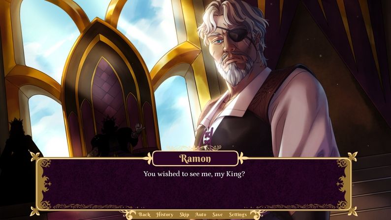 An old man with an eyepatch staring down at the player. The text reads "You wished to see me, my King?"