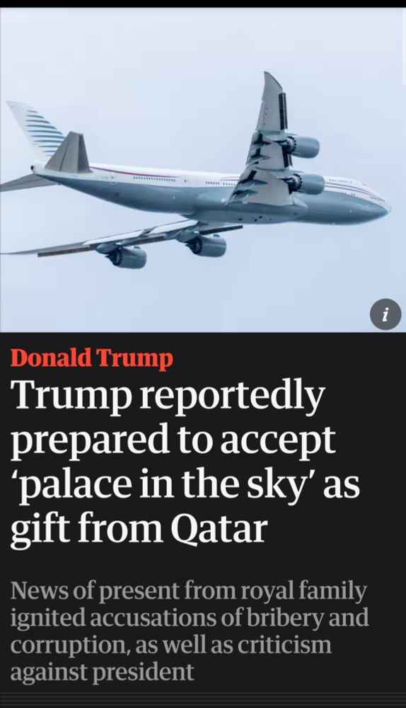 Trump reportedly taking a $400M gift of an aeroplane 

