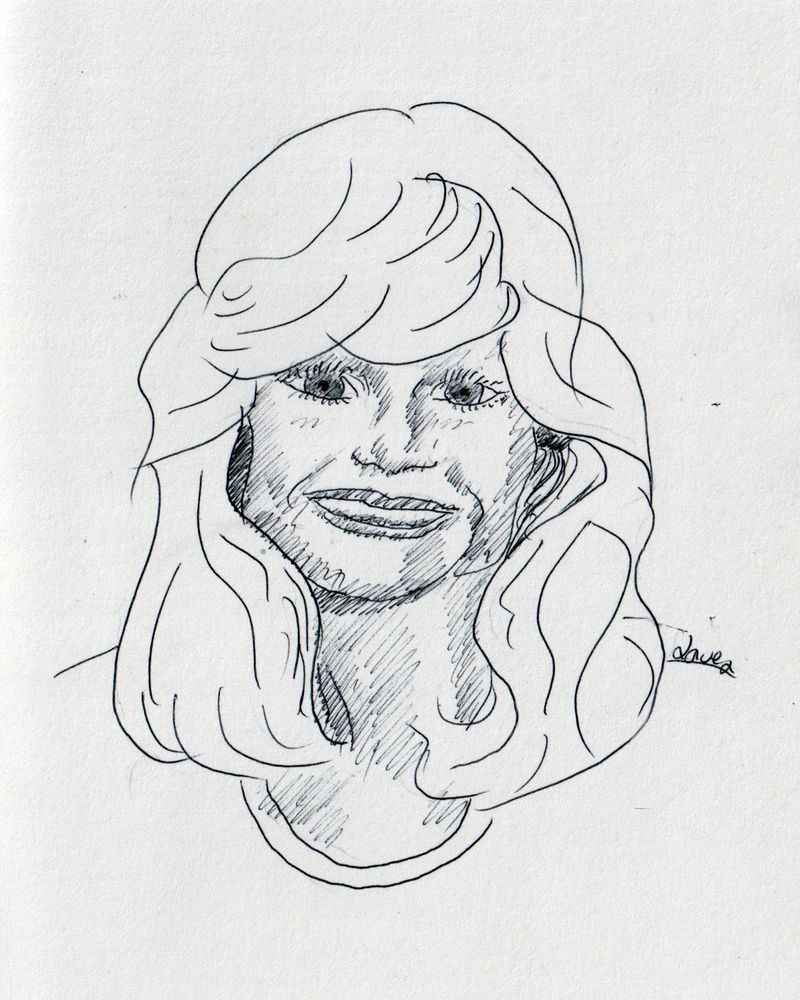 bic ballpoint pen portrait drawing of loni anderson