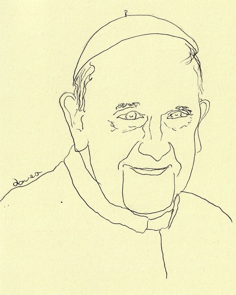 Bic ballpoint pen line drawing of Pope Francis