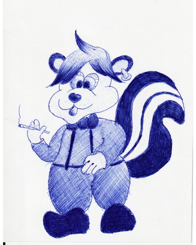 Ballpoint pen drawing of chibi skunk