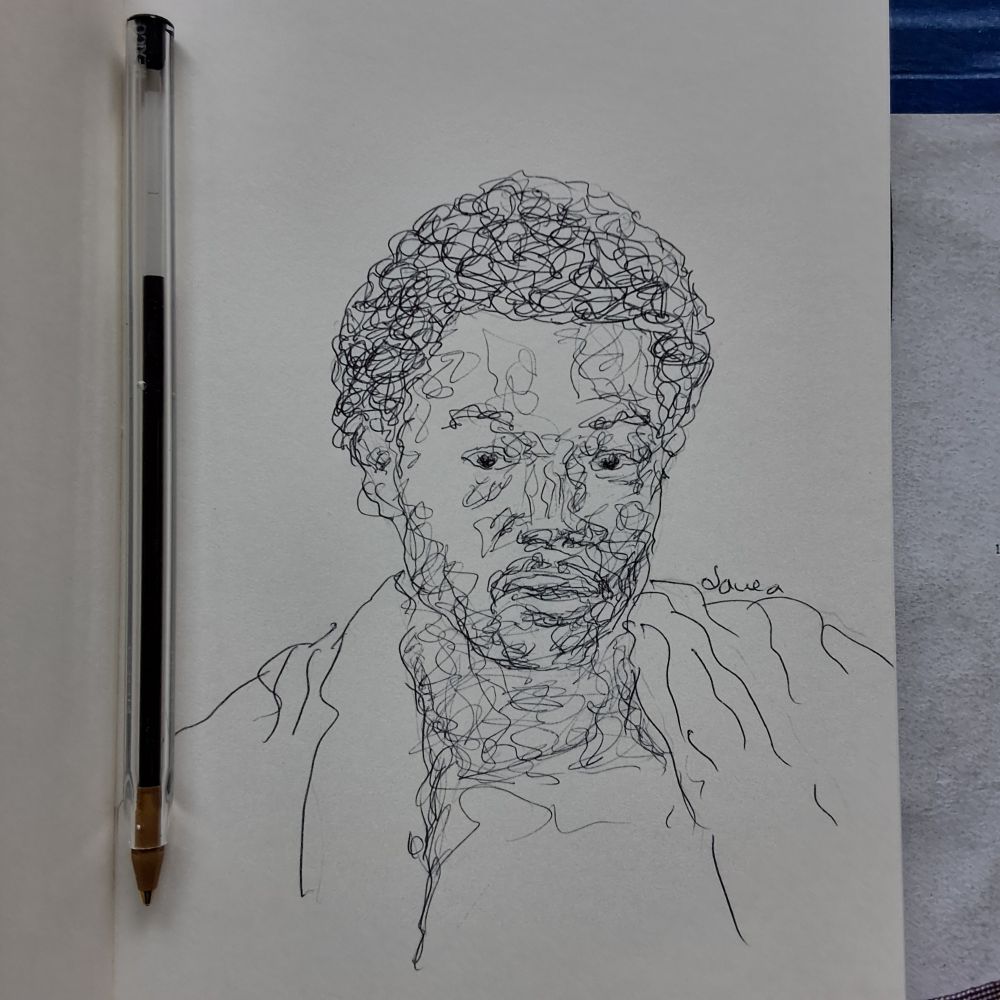 Ballpoint pen portrait drawing of George Foreman 