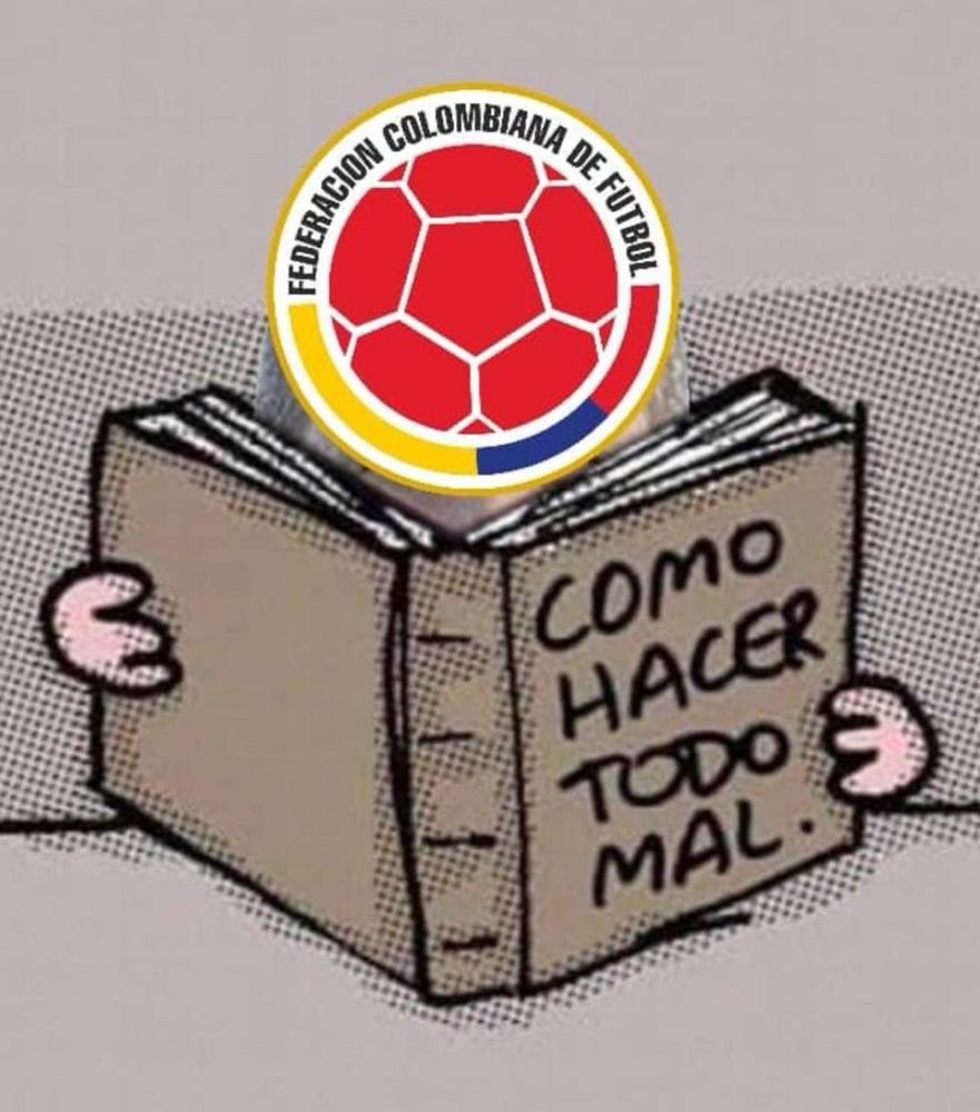 Persona con la cara del escudo de Colombia leyendo un libro titulado "cómo hacer todo mal"