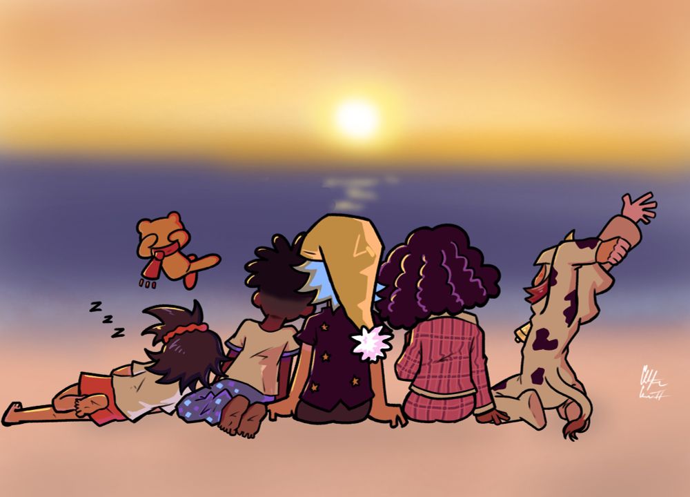 A final illustration rewarded to players who beat the game. It features Dreamer and his friends looking off into the sunset.