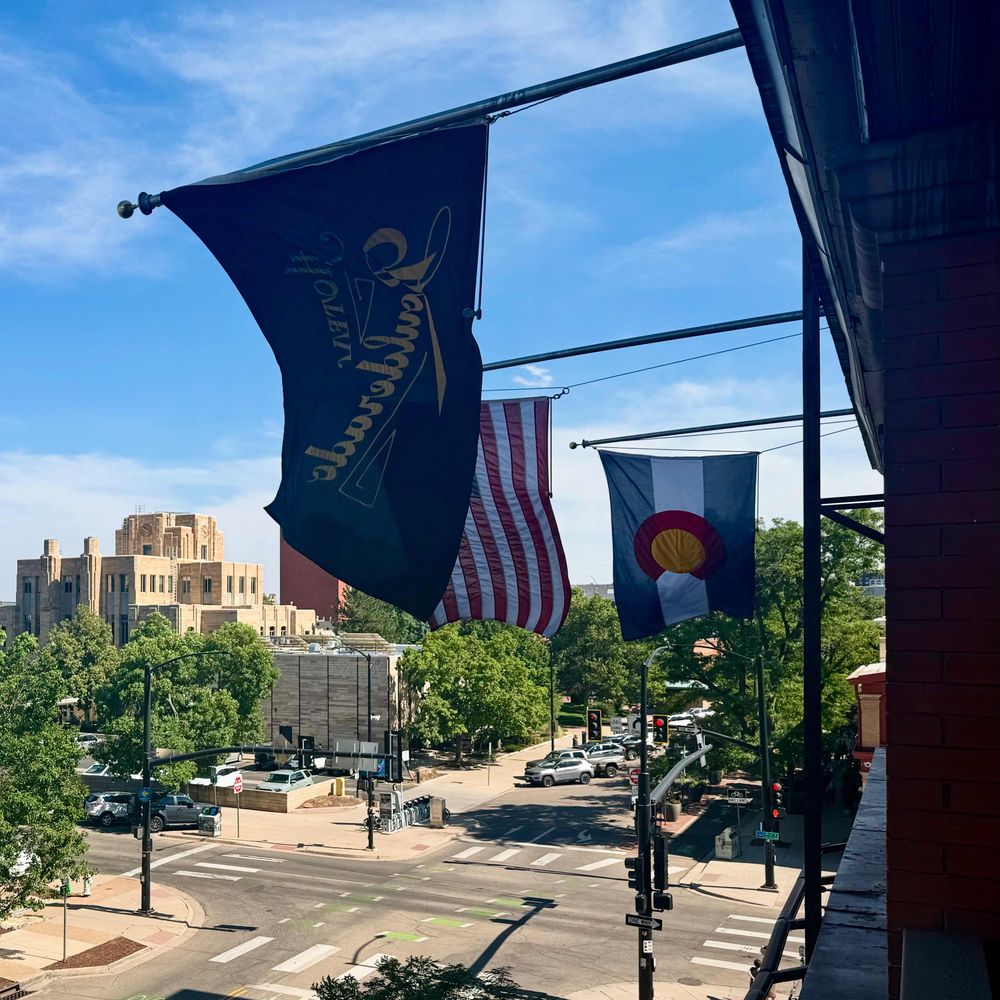 Hotel Boulderado, American, and Colorado flags!