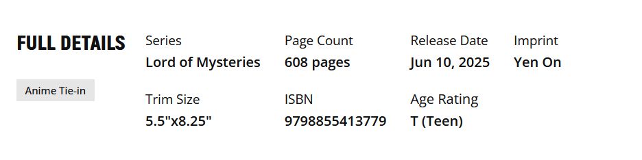 details of english edition of LotM first volume 