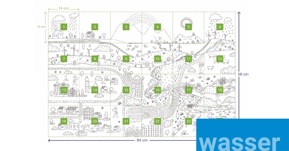 Das Foto zeigt die nummerierte Darstellung der 24 Teile, aus denen sich das Poster zusammensetzt.