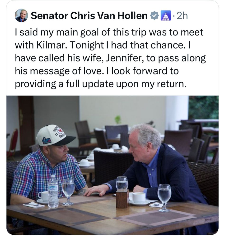 Senator Van Hollen meets with Kilmar Abrego Garcia in El Salvador