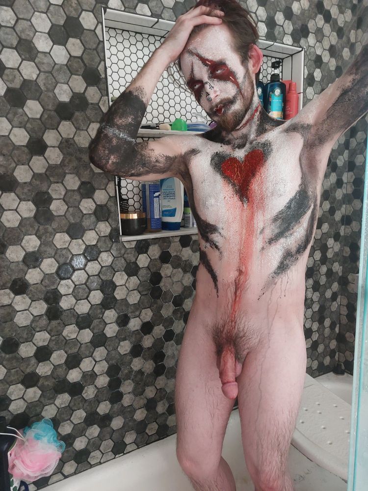 After a long night of [redacted], the rare wild clown finds an unattended watering hole to rinse away the dead skin shed and ready itself for a newer / healthier hide.