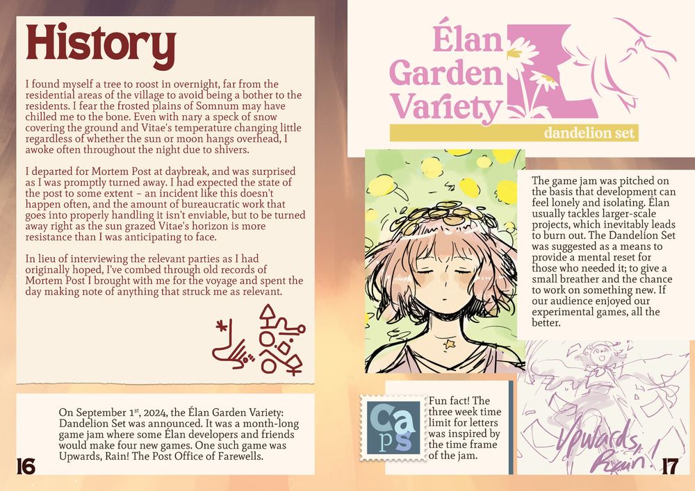 a screenshot of the upwards, rain artbook
