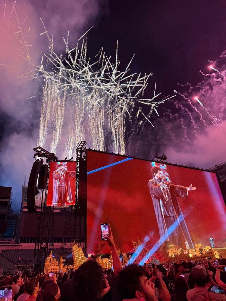 A concert display and fireworks