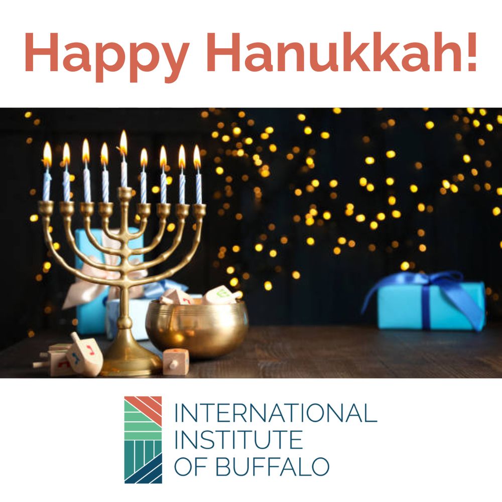 Photo of a menorah and the words "Happy Hanukkah"