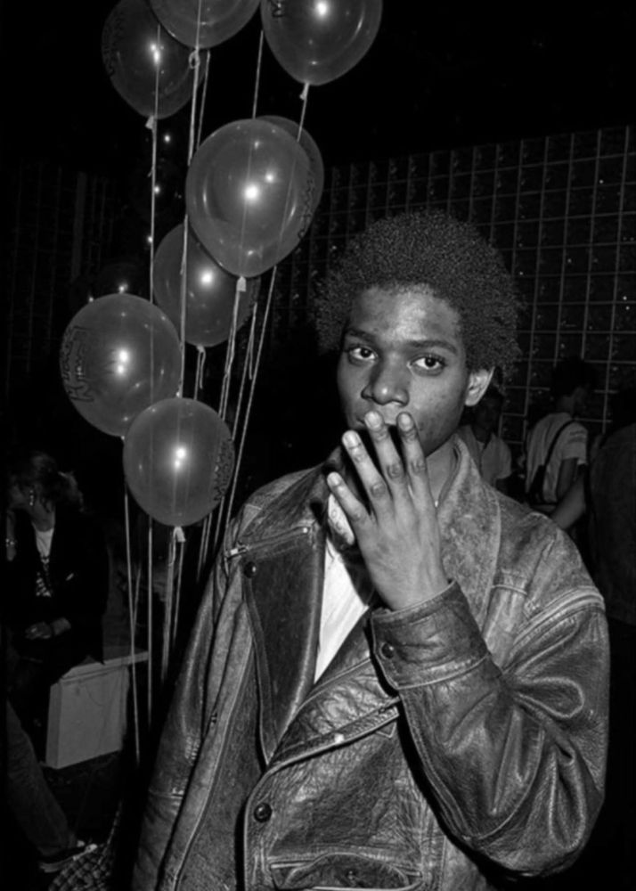 Jean-Michel Basquiat at Keith Haring's 26th birthday party at Paradise Garage in New York City on May 16, 1984. 