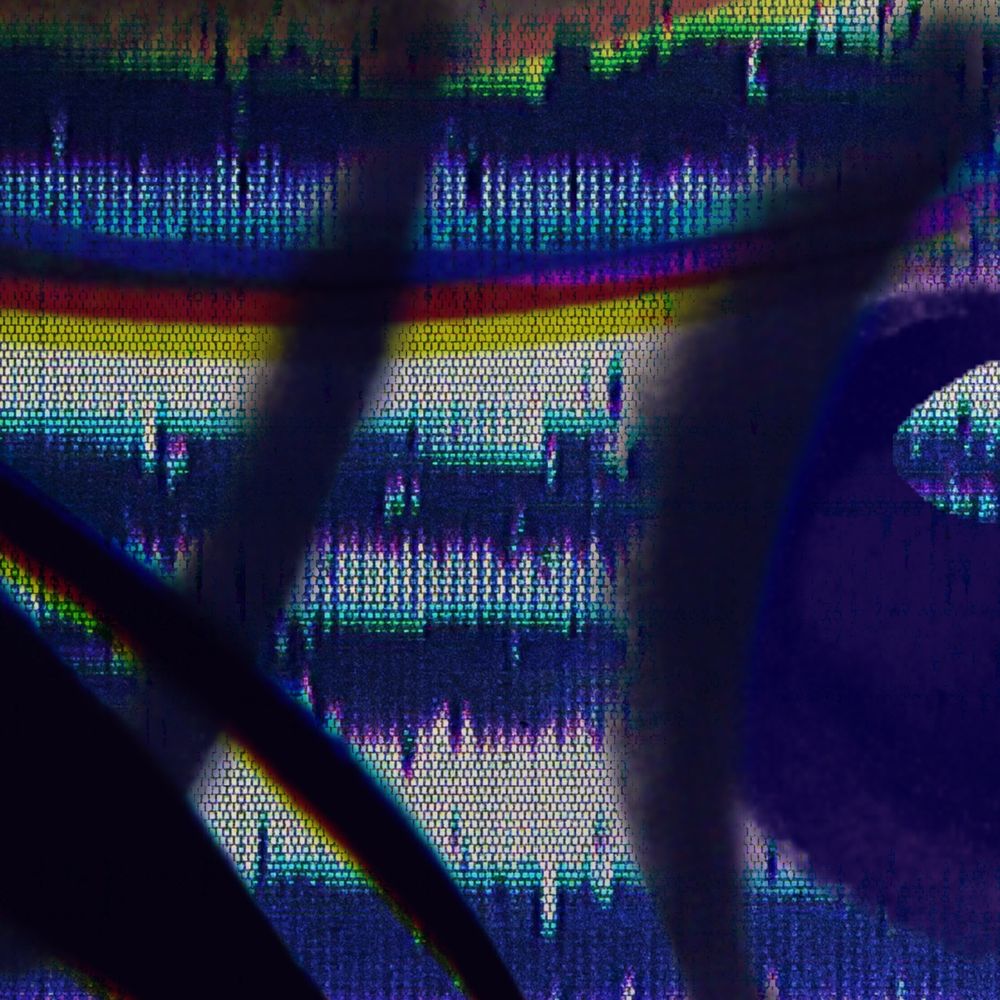 A distorted image of tv static with obscure illustration lines.