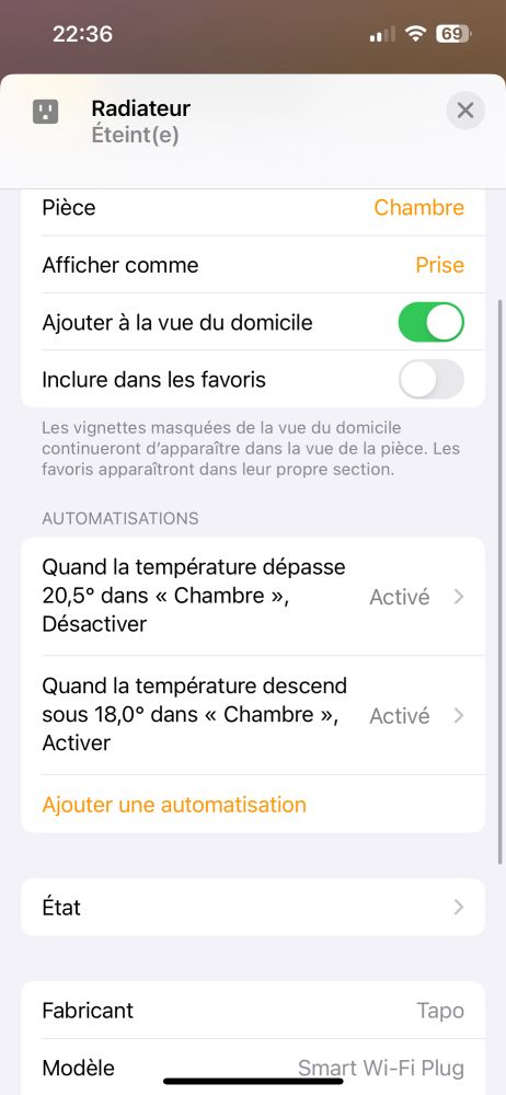 Détail de l’automatisation pour la prise connectée